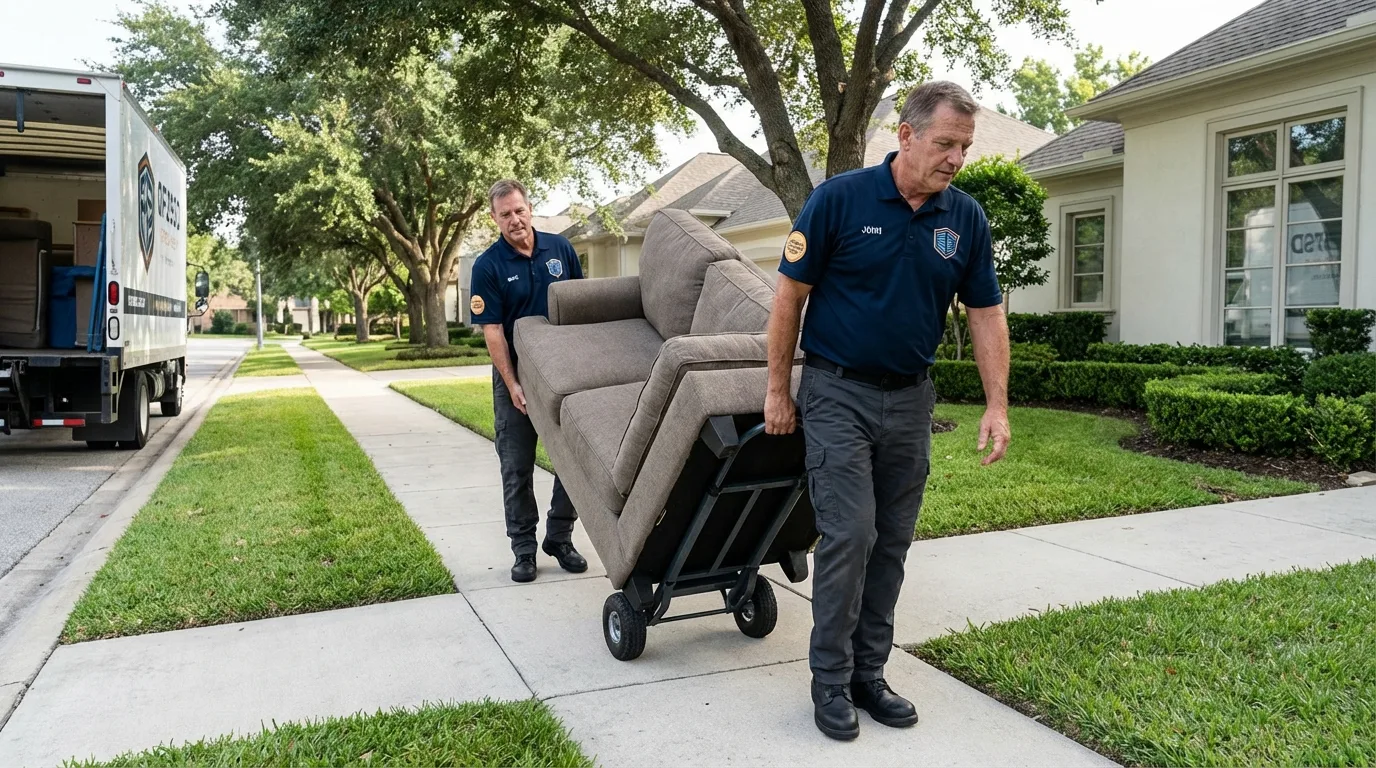 Local residential moving crew loading furniture in East Setauket, NY