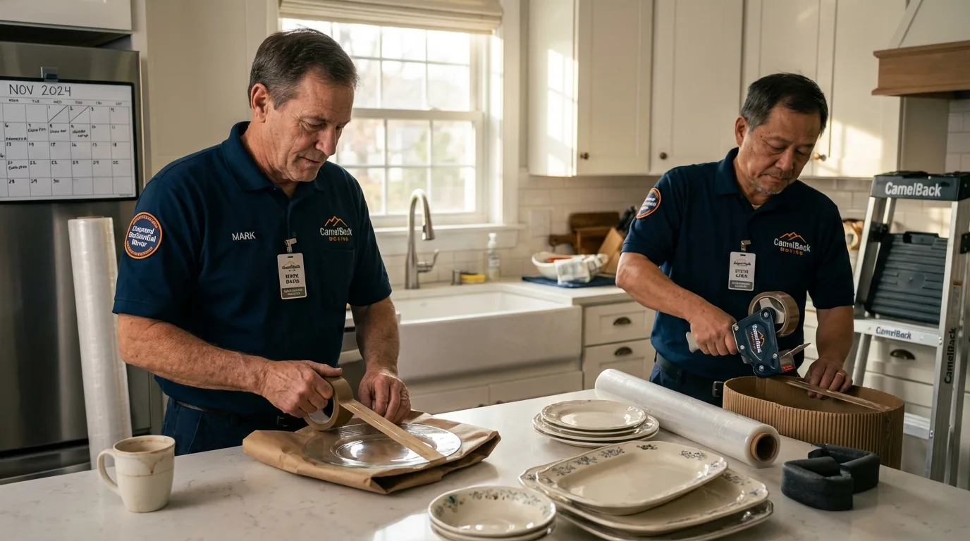 Professional crew packing kitchen dishware in East Setauket, NY