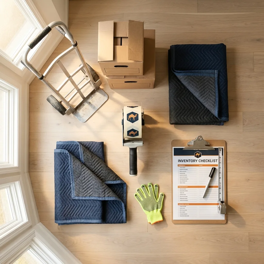 Professional moving supplies and packing materials layout for East Setauket residential relocations